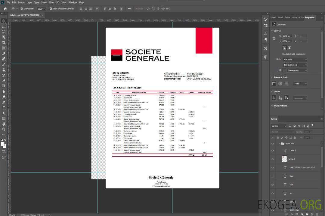 Relevé bancaire France Société Générale template Relevé bancaire France Société Générale template